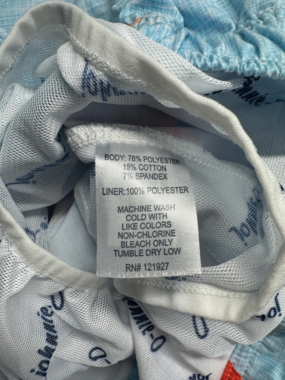 Johnnie-O Crayfish Print Swim Trunks Light Blue Drawstring Board Shorts XL